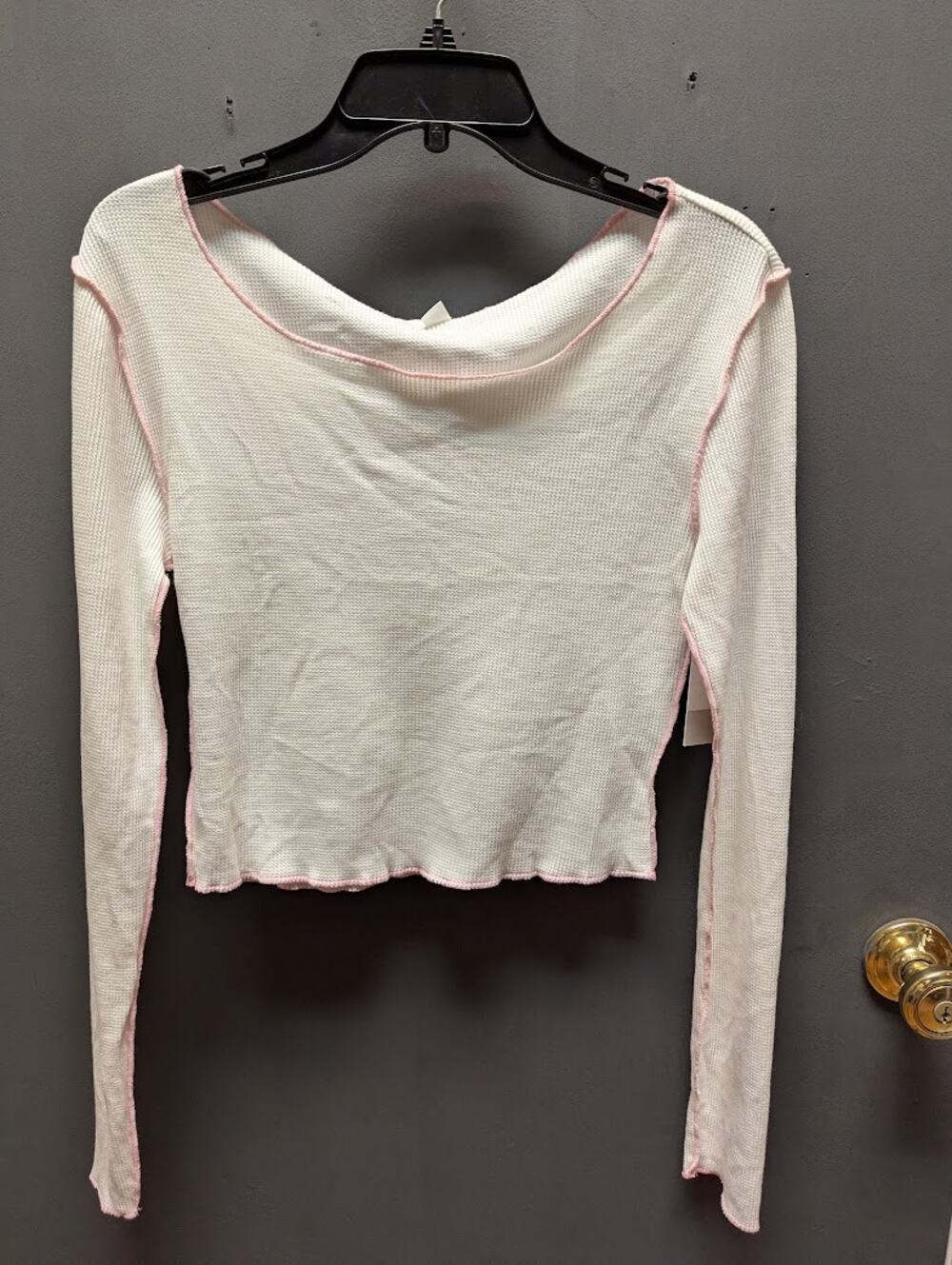 BP. scoop neck long sleeve White Pink thermal top shirt Tshirt waffleknit Medium